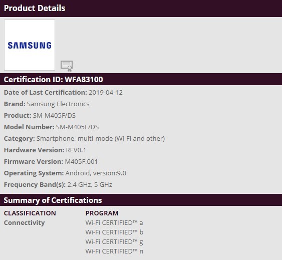 Samsung работает над смартфоном Galaxy M40: новинка прошла сертификацию Wi-Fi 